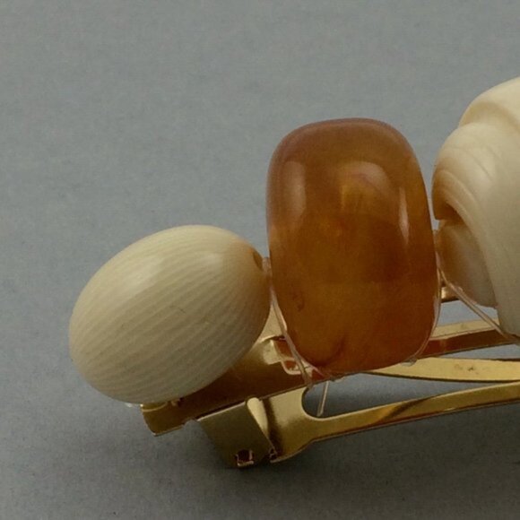 Vtg Large Plastic Beaded French Barrette Hair Clip Made in France Faux Amber - Picture 4 of 16